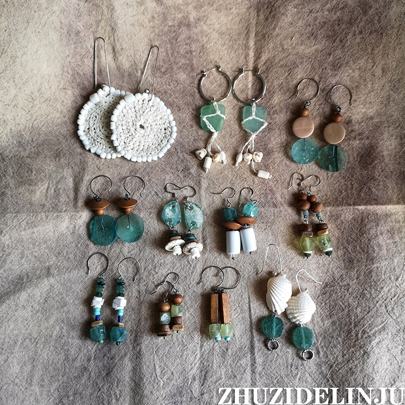 井甲 孤品原创设计小众琉璃耳饰 气质简约古朴古罗马玻璃纯银耳环,饰品/流行首饰/时尚饰品新,耳饰,淘宝优惠券,粉丝福利购,淘宝优惠卷