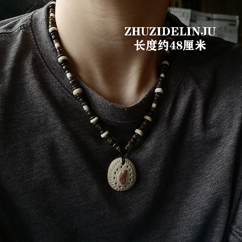 H41孤品原创设计小众串珠项链 石塑粘土砖头块吊坠短款颈饰男女款,特色手工艺,其他特色工艺品,淘宝优惠券,粉丝福利购,淘宝优惠卷