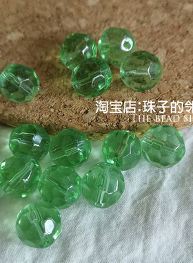 M1（单颗）小清新浅绿色多面复古玻璃珠手串项链配珠diy饰品散珠