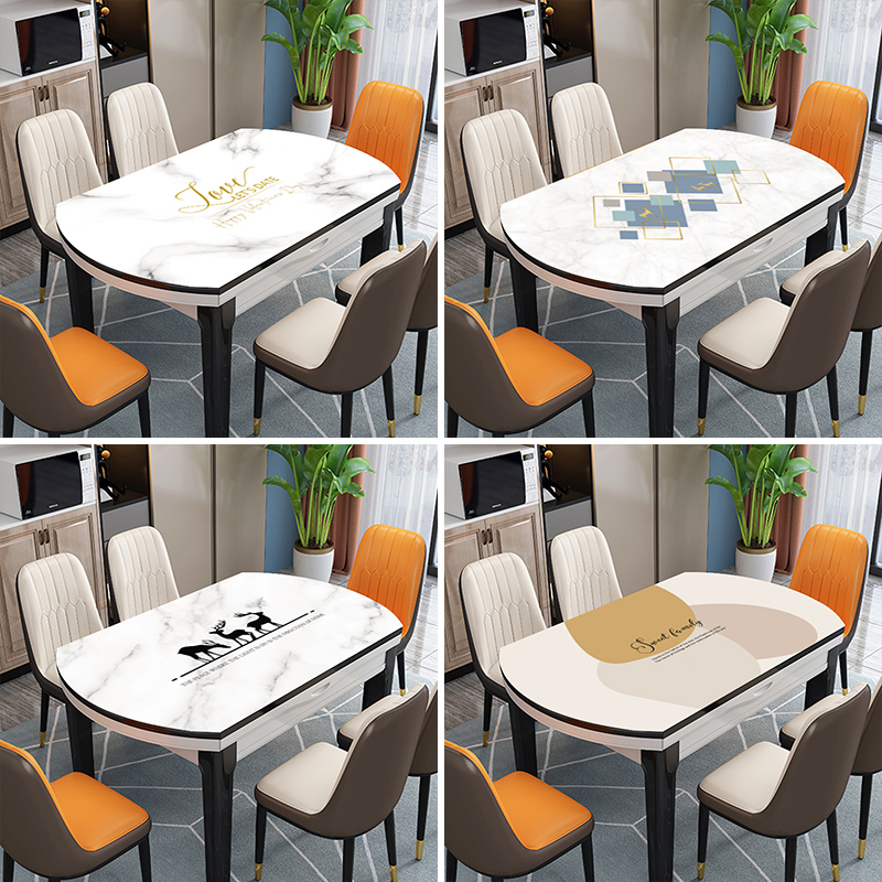 椭圆形餐桌布防水防油免洗pvc可折叠伸缩餐桌垫子防烫软玻璃台布-优惠劵-图片