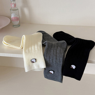 会起球的袜子 秋季卡通猫咪女士双针中筒袜 日系可爱少女饰品袜