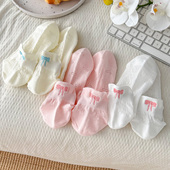 会起球 后跟蝴蝶结刺绣透气棉袜 镂空网眼女士短袜 袜子 春夏薄款