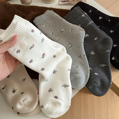 秋冬季加厚毛圈女士中筒袜