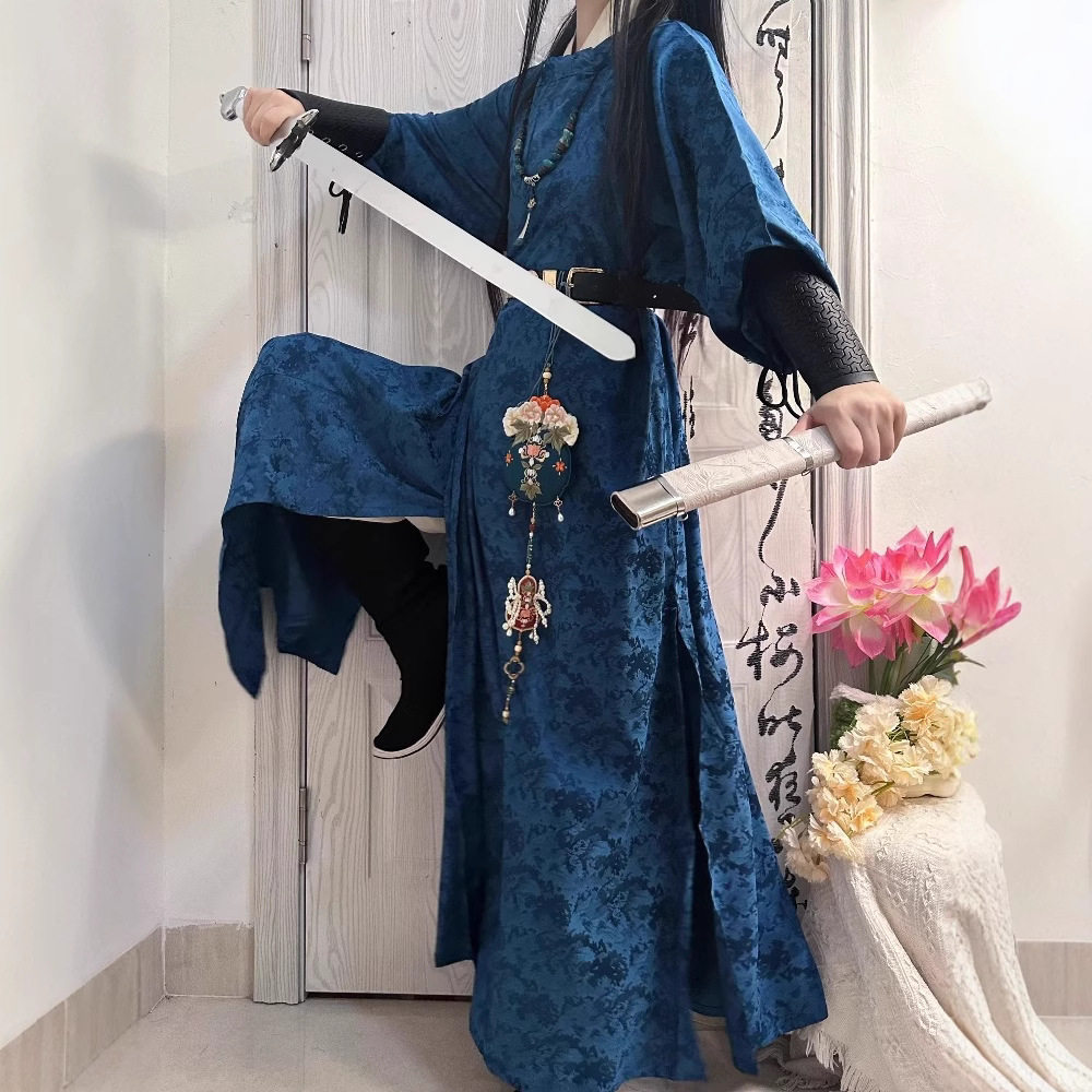 正版原创汉服2025新款公子风男女同款唐制放量缺胯袍提花圆领