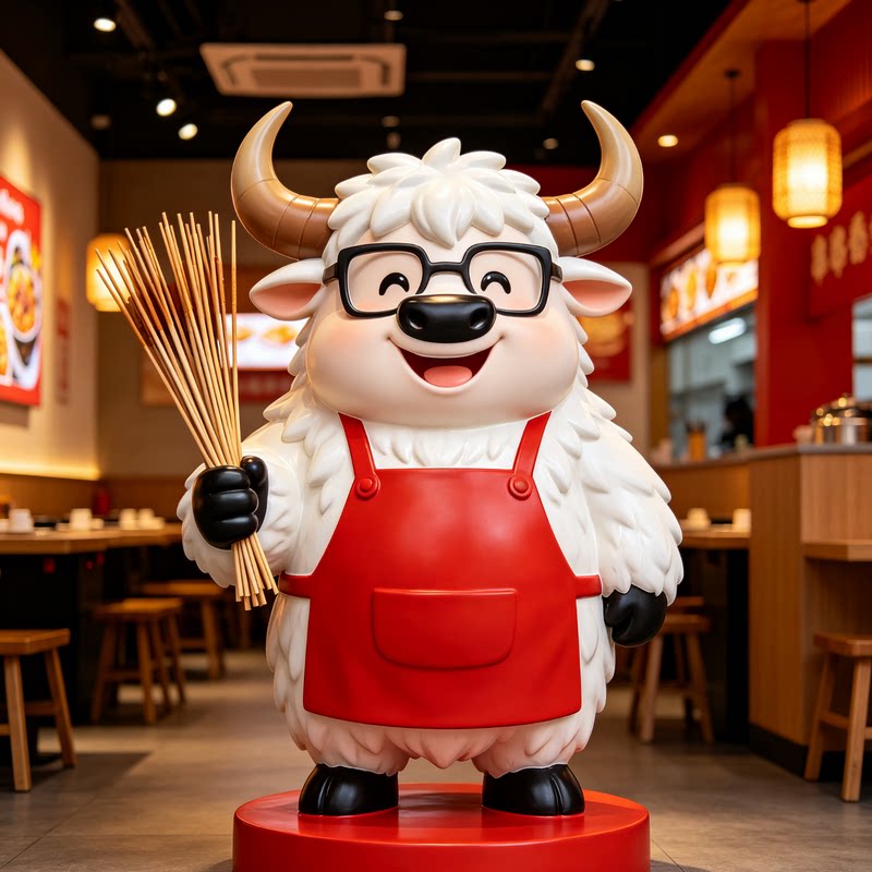 牦牛串串香卡通玻璃钢雕塑店铺门口摆放门店设计雕塑引流神器雕塑