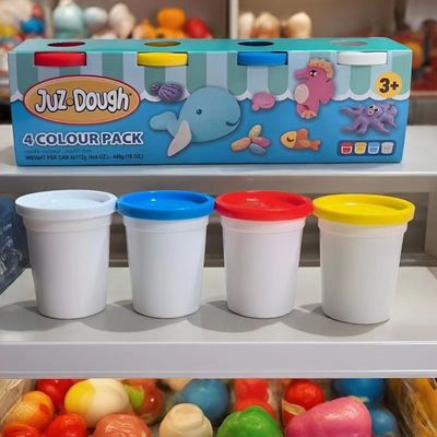 JUZ DOUGH多多乐红色黄色蓝色白色四色彩泥幼儿园DIY橡皮泥玩具
