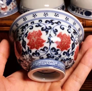 春风祥玉釉里红压手杯 老春缠枝莲茶杯 景德镇邹俊窑 主人杯 茶器
