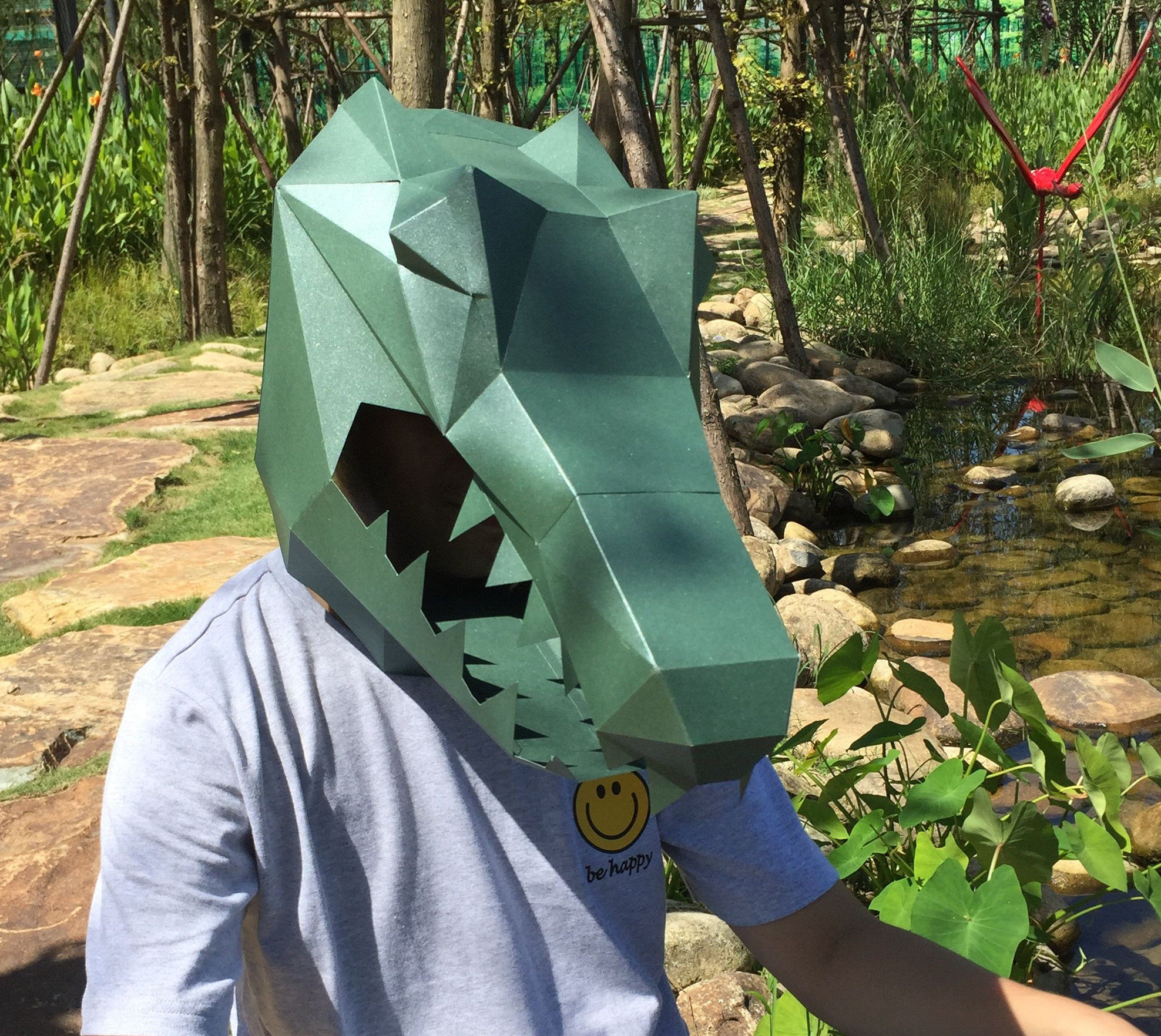 万圣节鳄鱼纸模动物头套儿童手工面具/头套