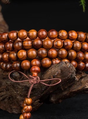 海南黄花梨手串108颗油梨老料佛珠手串男士鬼脸鬼眼饰品多圈手链