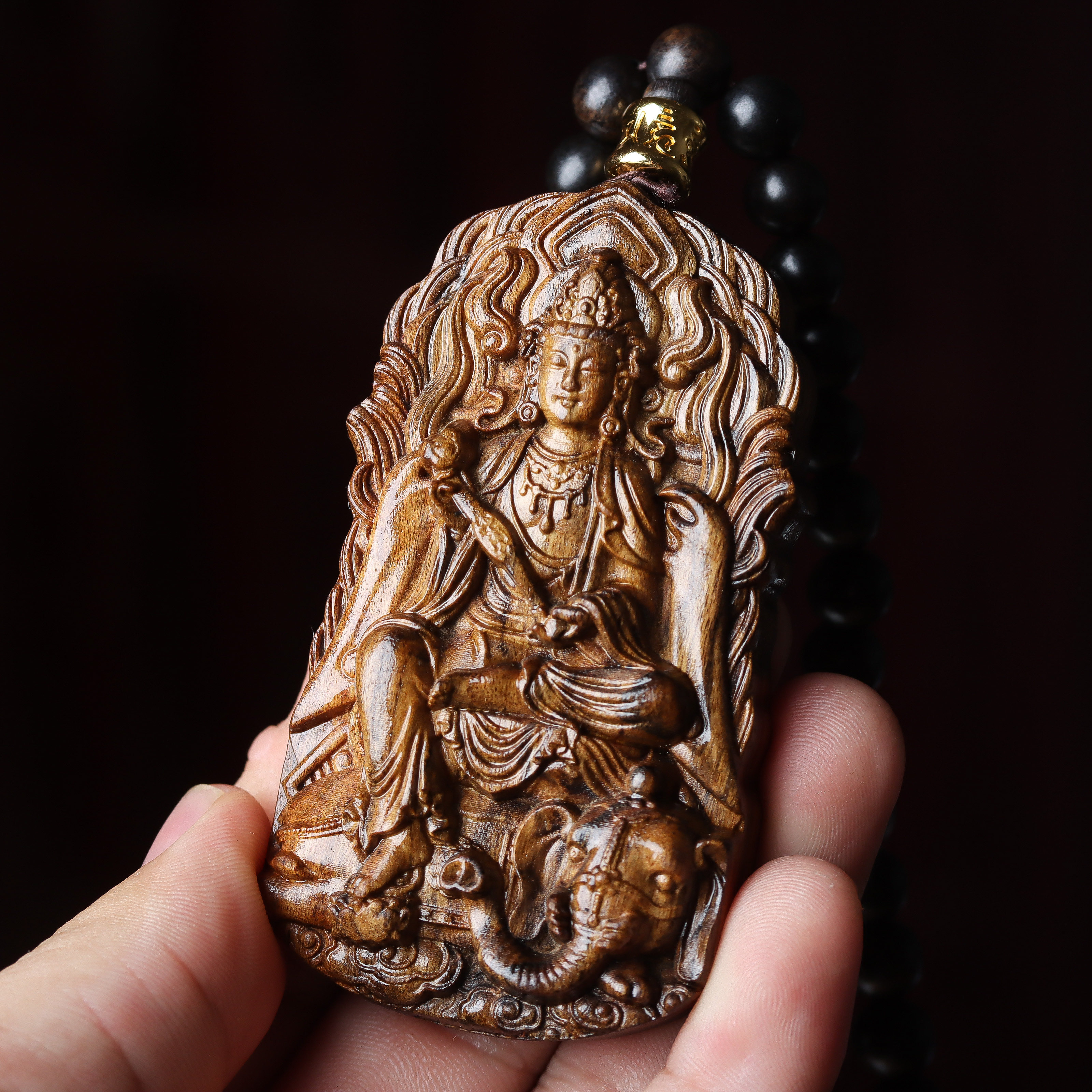 沉香木佛牌普贤菩萨吊坠项链生肖龙蛇守护神本命年汽车挂件平安扣