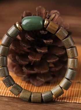 绿檀佛珠桶珠手串木质老型珠手串男女文玩单圈檀香木手饰送礼佳品
