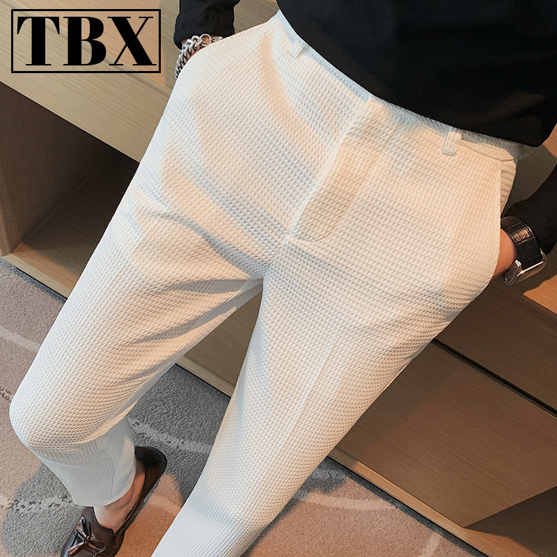 白色休闲西裤男士春秋冬季2025新款高级感华夫格商务西装裤子男款