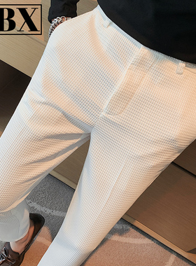 白色休闲西裤男士春秋冬季2025新款高级感华夫格商务西装裤子男款