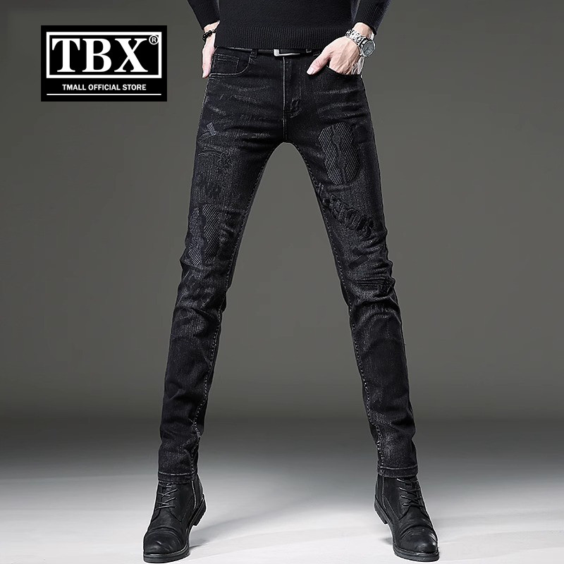 高端牛仔裤男士2026新款秋冬季加绒加厚男裤修身小脚休闲裤子男款