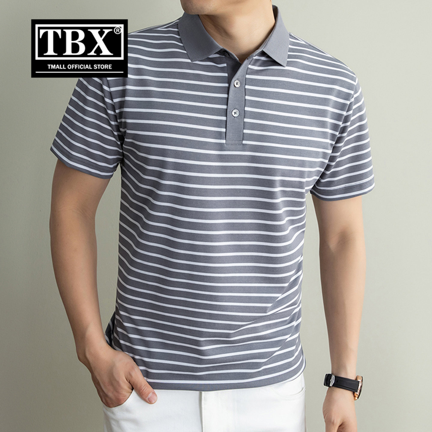 高端老钱风桑蚕丝POLO衫男士短袖T恤2026新款春夏季条纹半袖男款