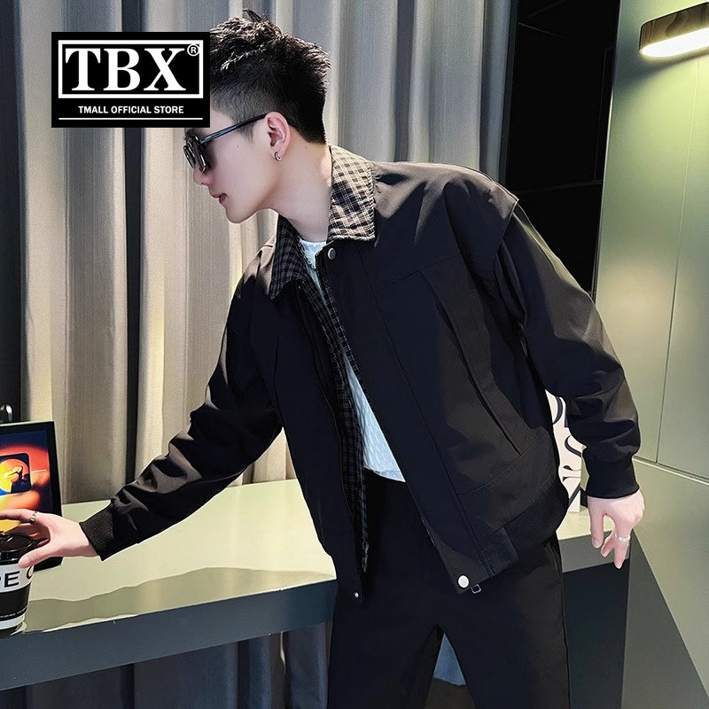 高端假两件翻领外套男士春秋冬季2025新款高级感休闲工装夹克男款