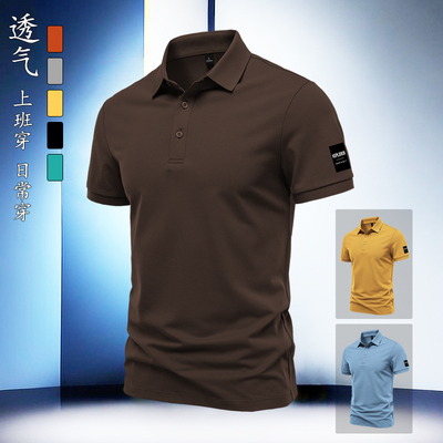 高端polo衫男士短袖T恤2025新款夏季休闲商务翻领纯色保罗衫男款