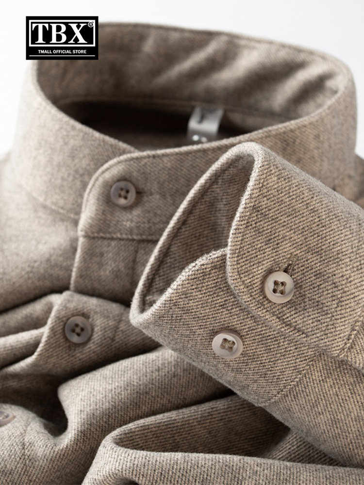 立领磨毛呢衬衫男士长袖2025春季新款中山装衬衣男款秋冬加绒保暖