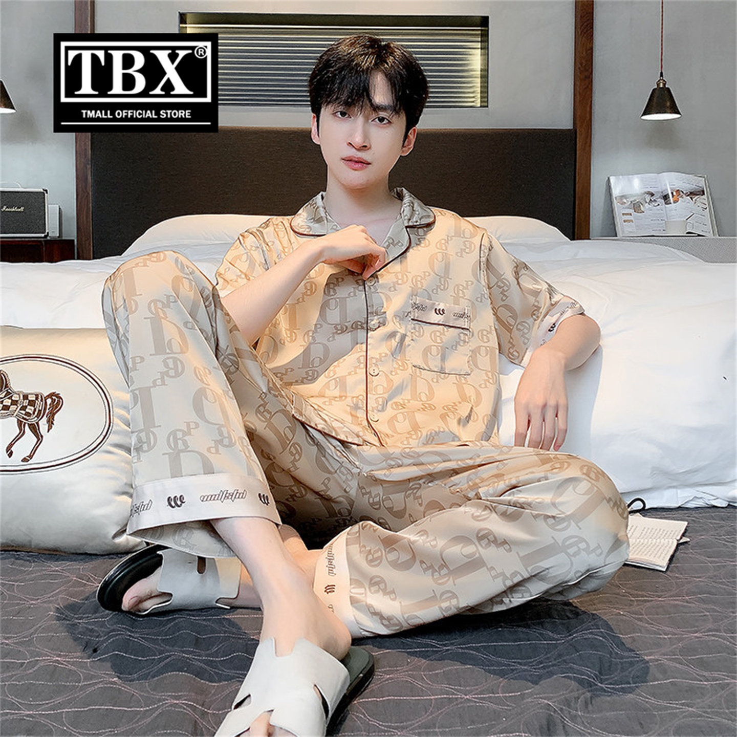 高端冰丝睡衣男士夏季薄款短袖长裤2026新款仿丝绸家居服套装男款
