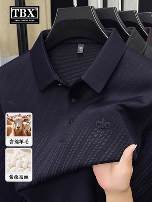 高端绵羊毛桑蚕丝男士长袖T恤2025新款春秋季翻领POLO衫卫衣男款