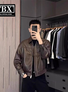棕色皮衣外套男士冬装加绒厚2026新款机车服短款皮夹克男款春秋季