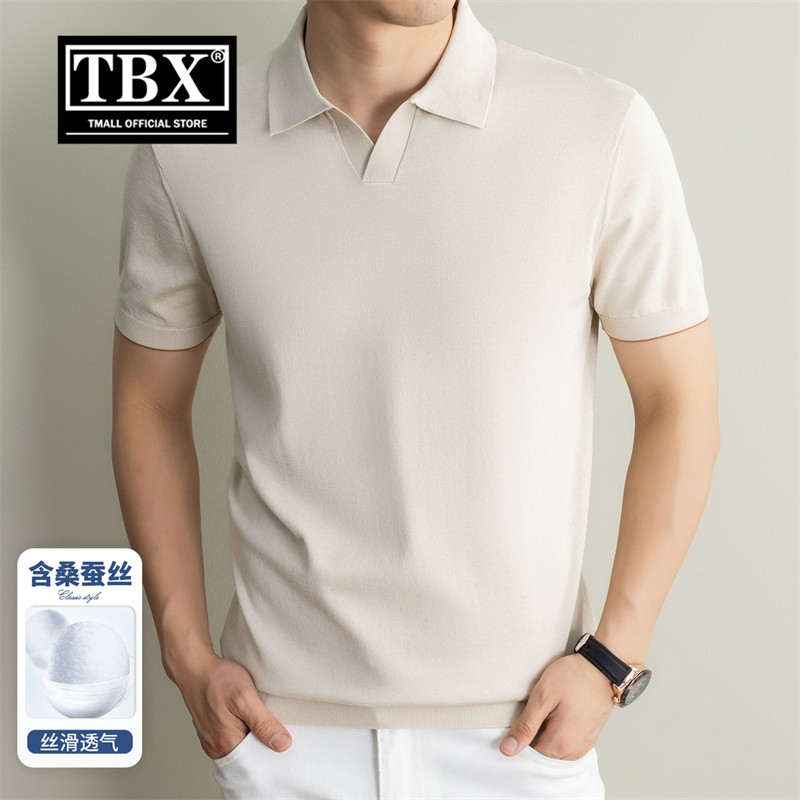 高端老钱风海鸥领polo衫男士短袖t恤2026新款夏季桑蚕丝针织男款