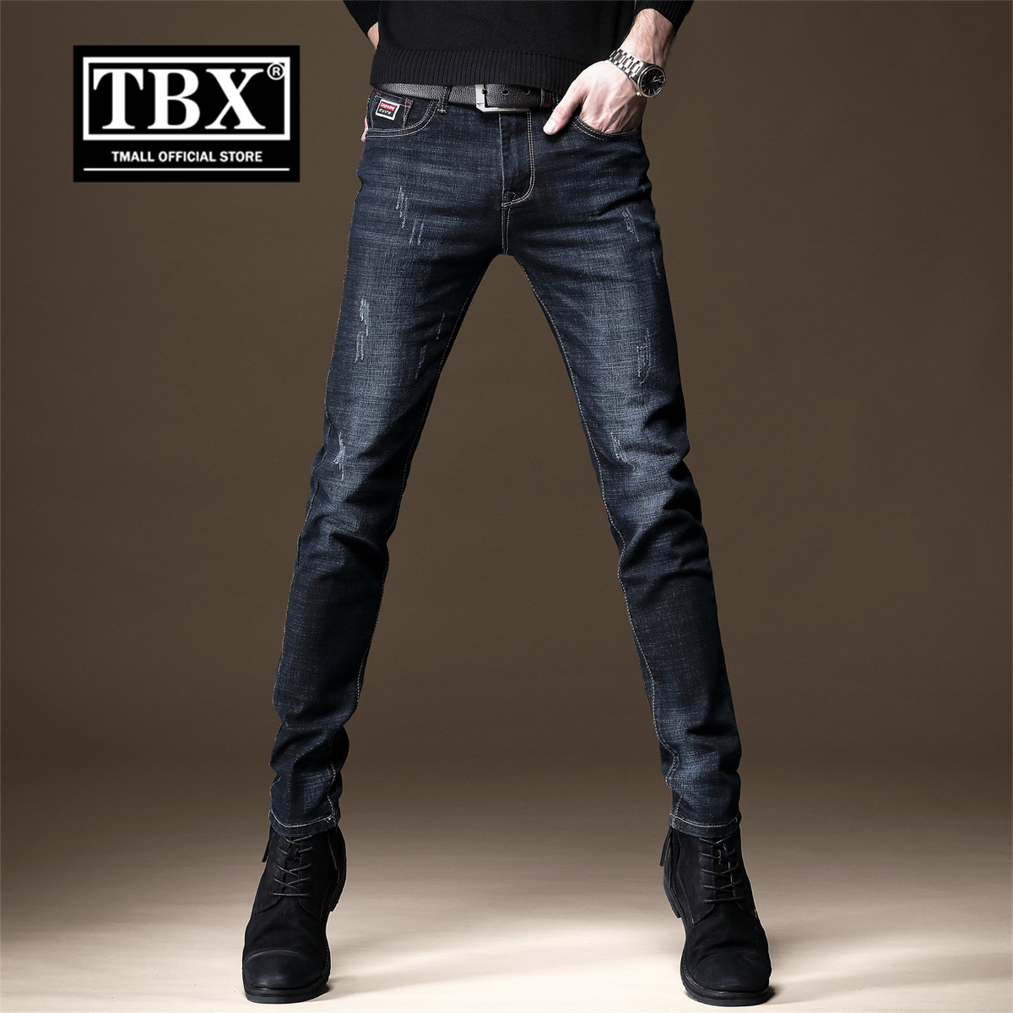 高端牛仔裤男士2025新款秋冬季加绒加厚弹力修身小脚休闲裤子男款