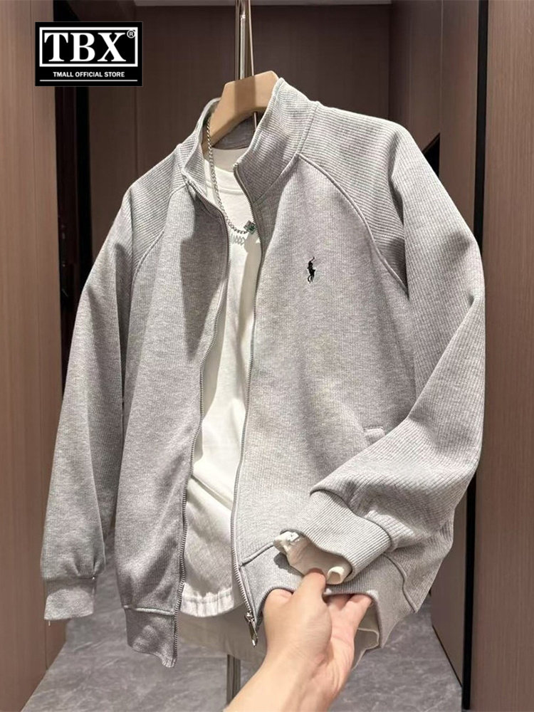 高端保罗拉炼开衫卫衣男士2025新款春秋冬季休闲运动立领外套男款