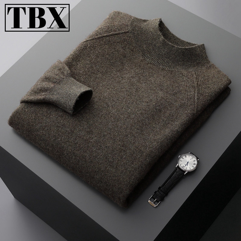 高端半高领毛衣男士秋冬季2025新款加厚保暖山羊绒针织打底衫男款