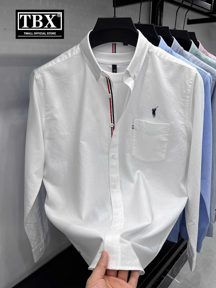 高端保罗衬衫男士长袖2025新款春秋冬季商务休闲纯棉白色衬衣男款