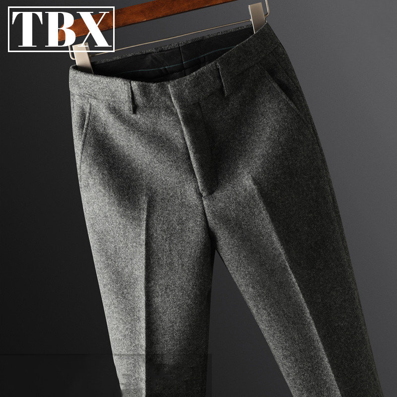 高端毛呢裤子男士2025新款春秋冬季加厚男裤商务休闲直筒西裤男款