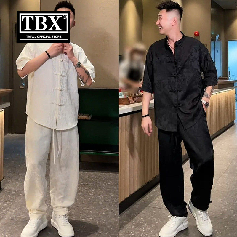 新中式唐装男款立领衬衫套装2026新款国风汉服男士夏季高级感穿搭图片