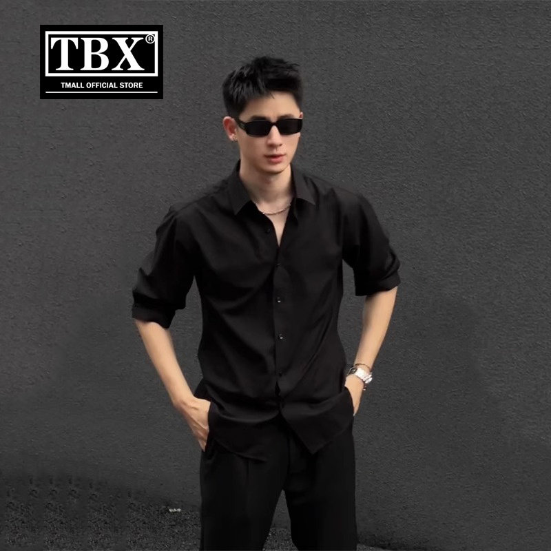 潮牌高级感男士衬衫短袖夏季那不勒斯五分袖黑色痞帅冰丝衬衣男款
