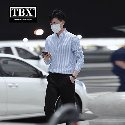 高端立领条纹衬衫男士长袖2024新款高级感痞帅轻熟风短袖衬衣男款