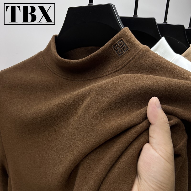 半高领德绒打底衫男士2025新款春秋冬季加绒加厚内搭长袖t恤男款