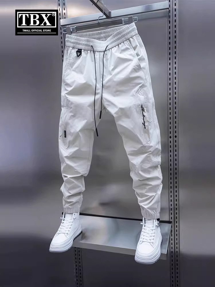 高端休闲裤2025新款夏季细腿领带男士裤运动九分裤男士春秋季服装