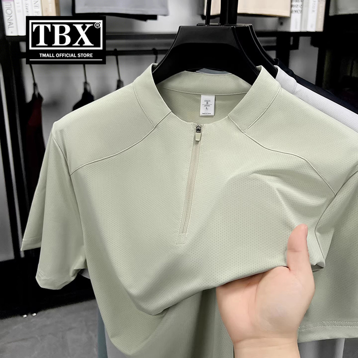 高端速干冰丝半拉链短袖t恤男士2026新款夏季薄款运动上衣服男款