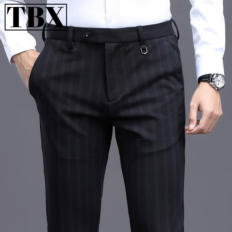 高端条纹休闲裤的男子春季，秋季和冬季2025新的修身小脚业务直筒,男装,休闲裤,淘宝优惠券,粉丝福利购,淘宝优惠卷