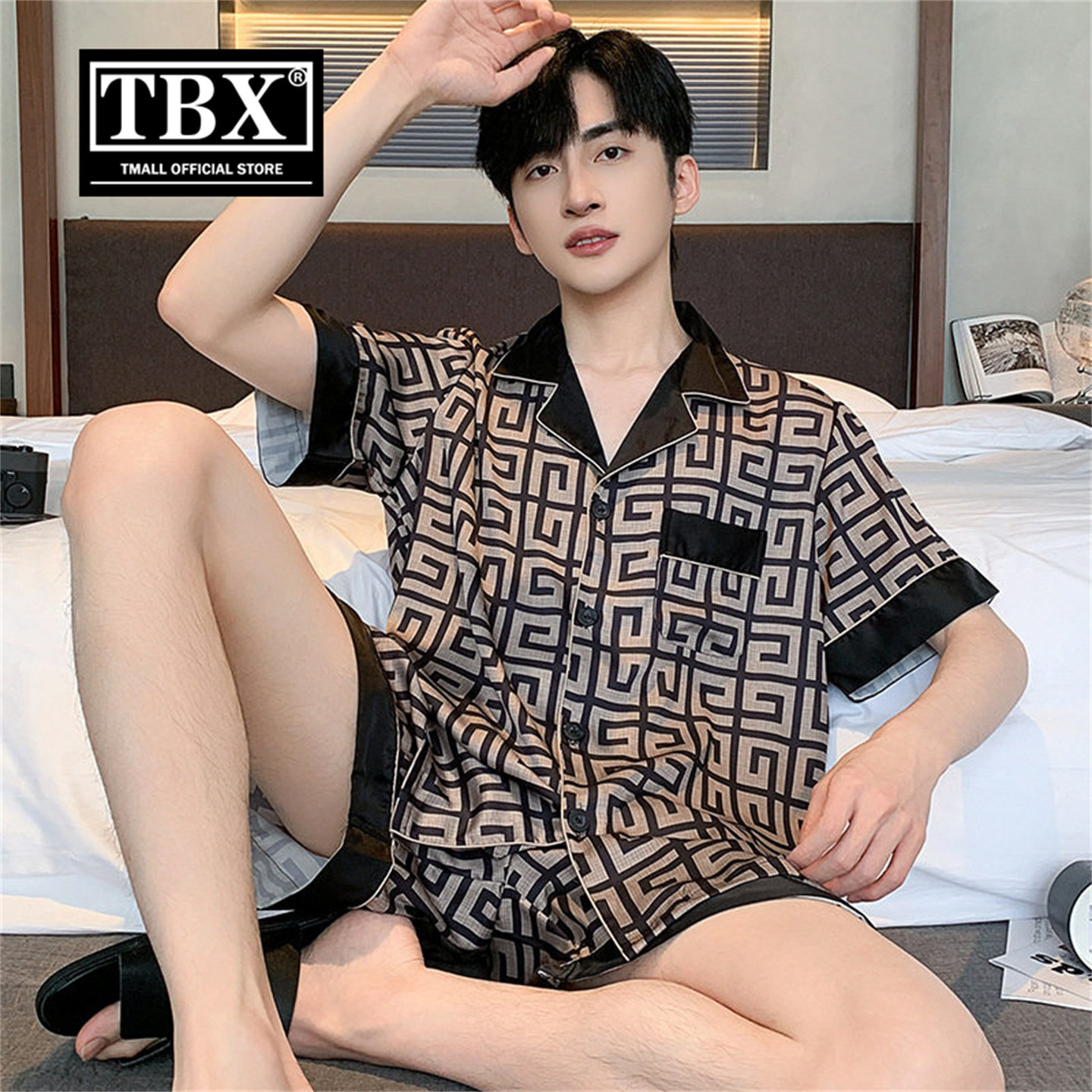 高端睡衣男士夏季2026年新款冰丝薄款短袖丝绸家居服男款夏天套装