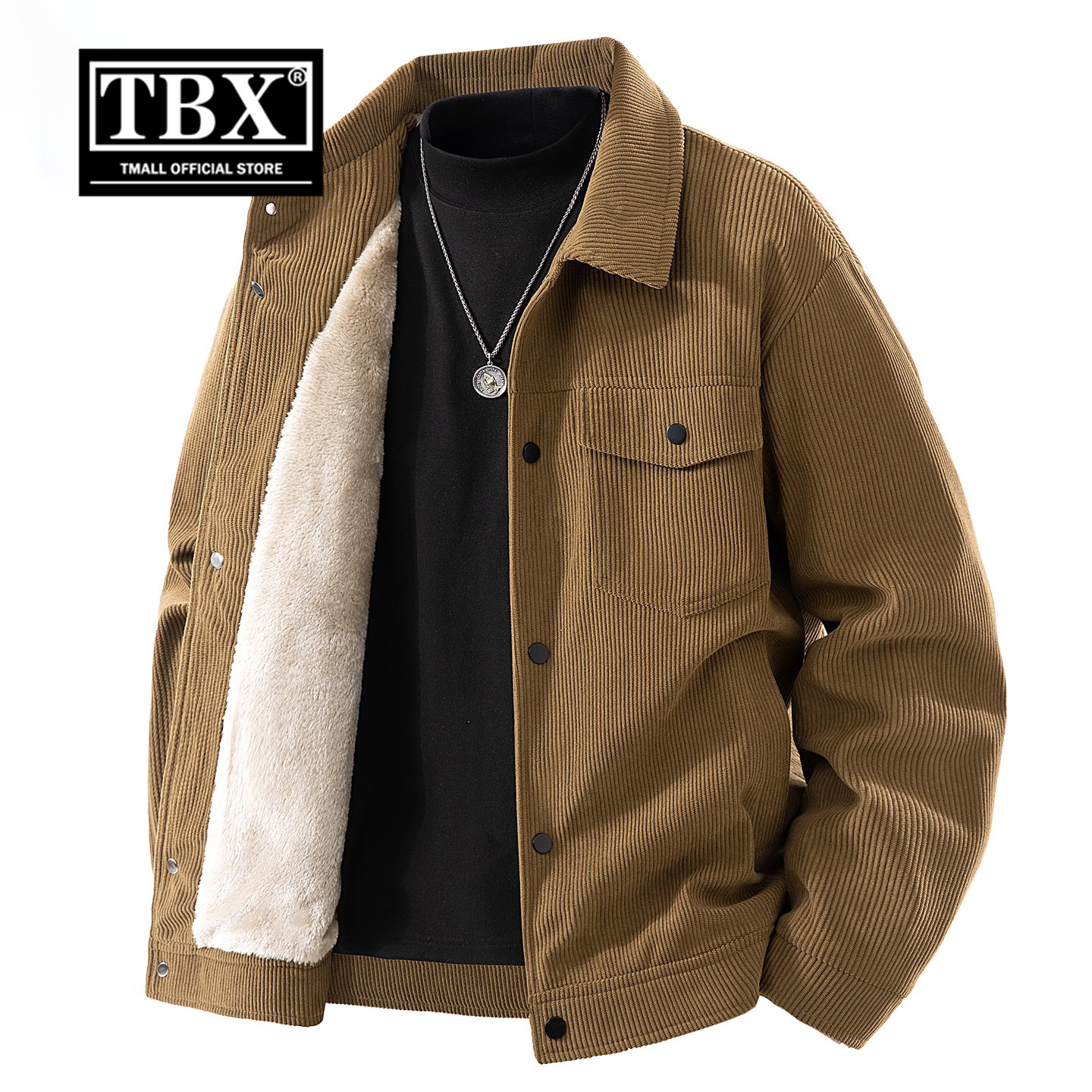 高端灯芯绒外套男士2025新款冬装加厚加绒工装翻领夹克男款秋冬季