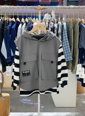 春季秋季imau奕玛男大童装儿童套装马甲条纹卫衣两件套53LF580137