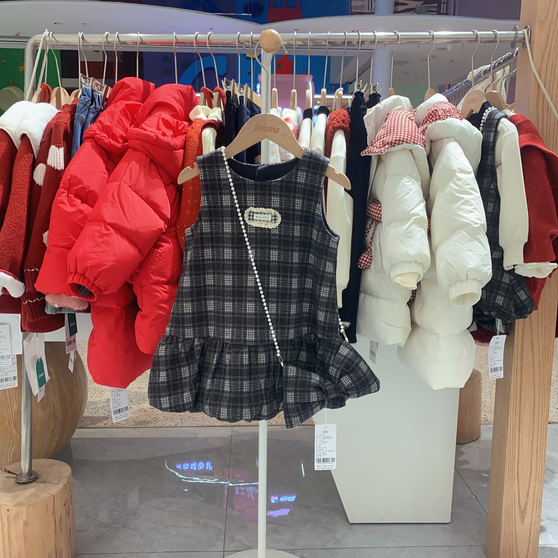 冬季新款imau奕玛女小童装加厚格子无袖儿童背心连衣裙58SF470258