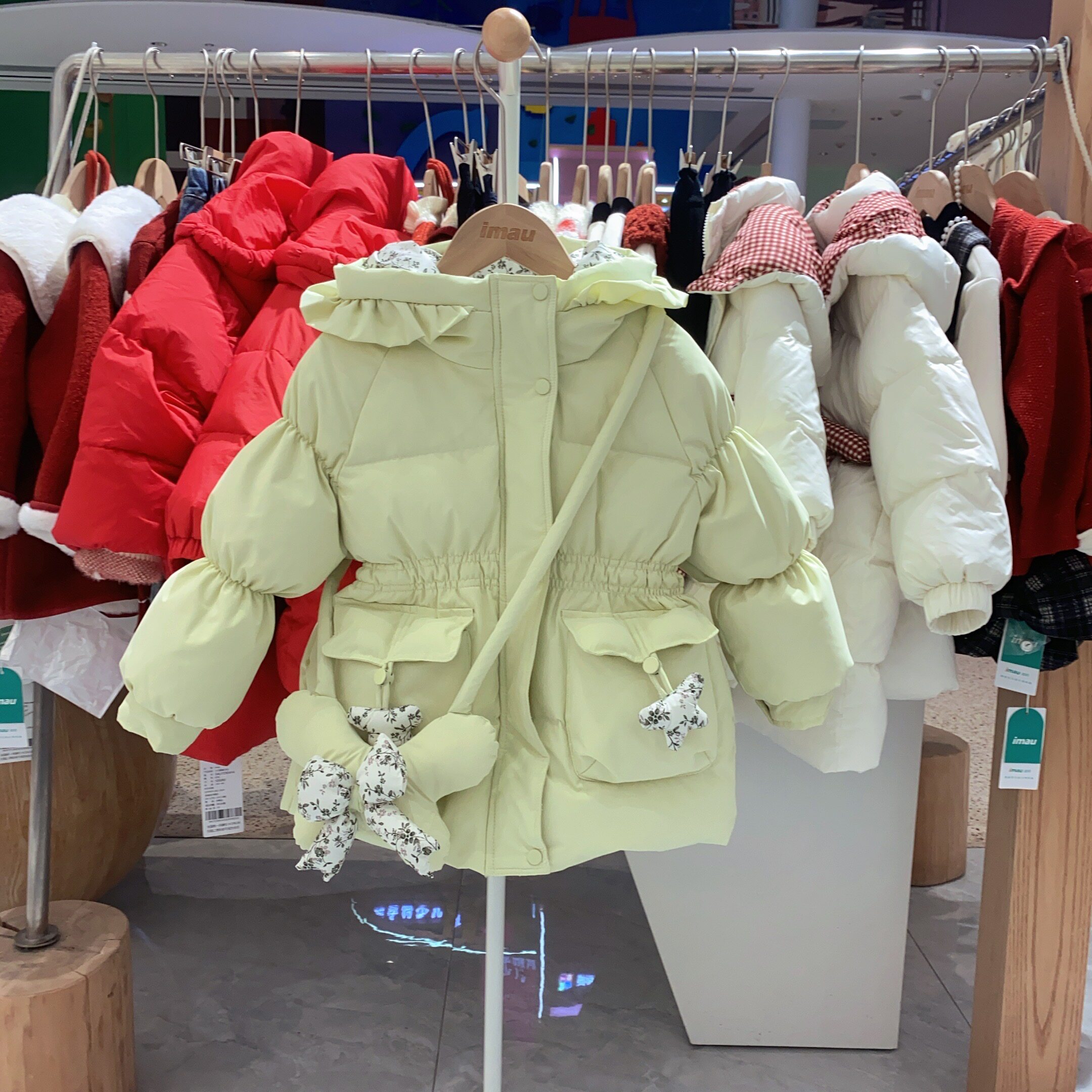 冬季新款imau奕玛女小童装外套加厚碎花收腰儿童羽绒服58SF102429