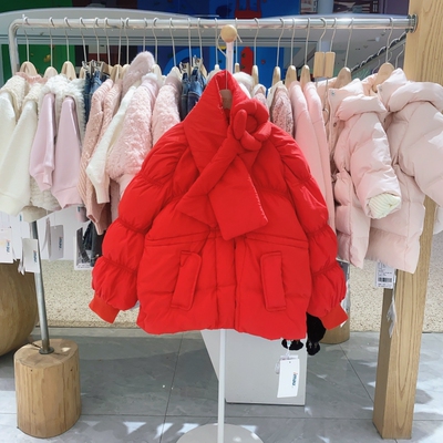 冬季新款imau奕玛童装女大童儿童外套红色羽绒服+围脖48LF102140