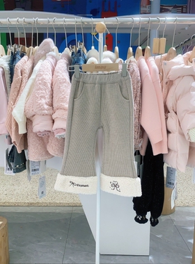 冬季新款imau奕玛女小童装羊羔绒长裤儿童卡通加绒裤子48SF354290