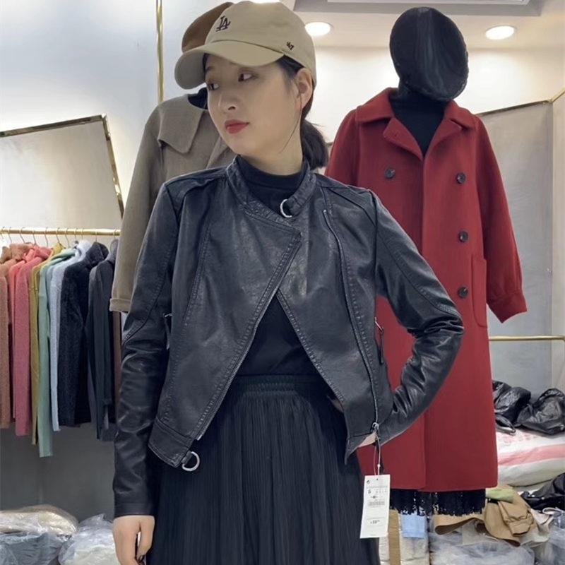 2026春秋季拉链短款机车皮衣女式水洗皮夹克修身韩版立领皮外套潮