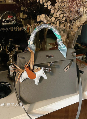 全手工定制新款单肩斜跨凯莉手提女包荔枝纹头层小牛真tc皮灰色