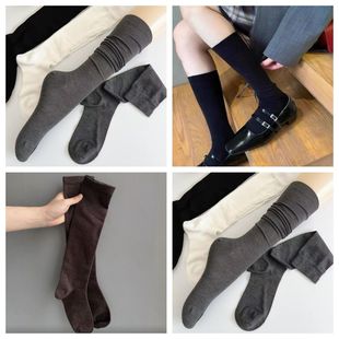 袜子春秋春秋季 棉袜高筒显瘦拉德咖色堆堆小腿灰色长筒袜压力新品