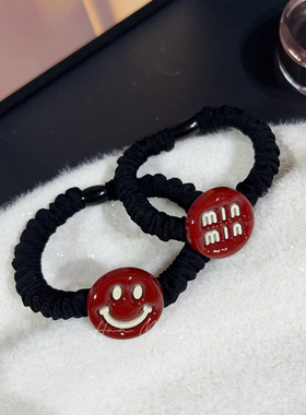 韩国安可拉红色笑脸发圈字母min发绳高弹力皮筋丸子头新年头绳女