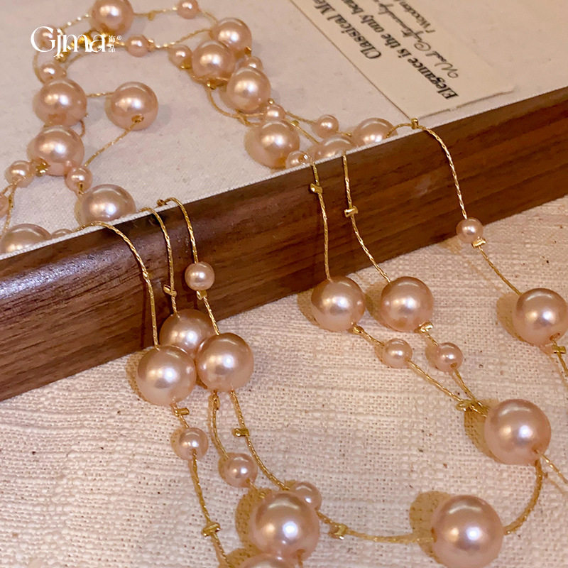 法式超长珍珠项链气质时尚设计感锁骨链小众复古高级感项饰女,饰品/流行首饰/时尚饰品新,项链,淘宝优惠券,粉丝福利购,淘宝优惠卷